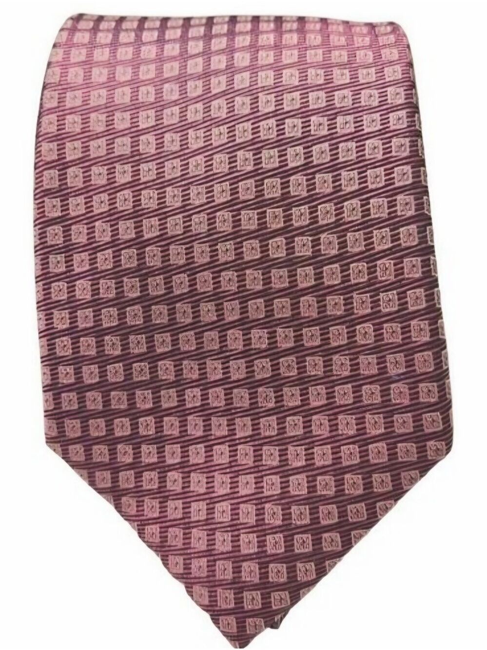 Kenneth Cole Awearness 100% Silk Tie Geometric Square Pattern Mauve Plum Purple